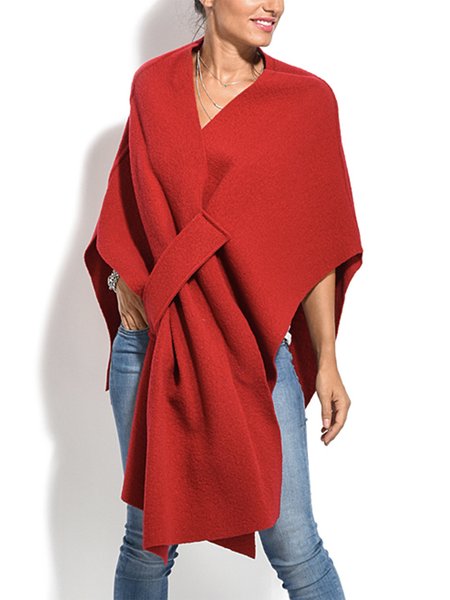 

Casual Cross Neck Plain Loose Top, Red, Tops