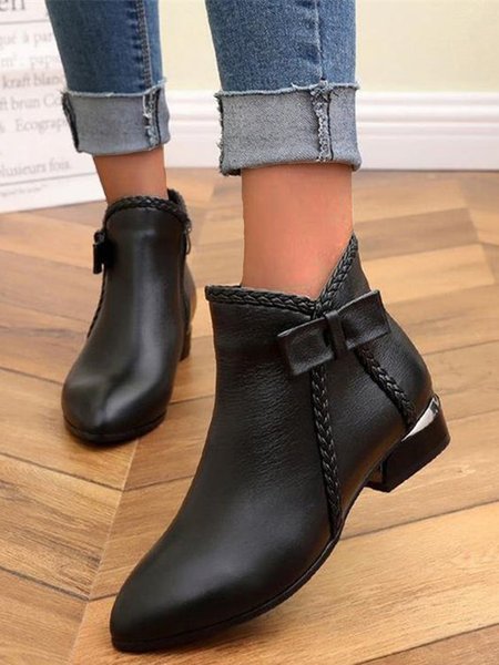 

Pointed Toe Side Zip Block Heel Martin Boots Ankle Boots, Black, Boots