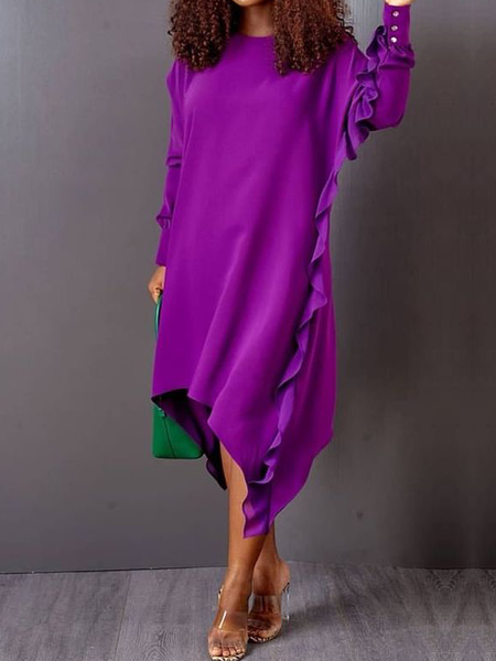 

Urban Crew Neck Loose Long sleeve Midi Dress, Purple, Midi Dresses