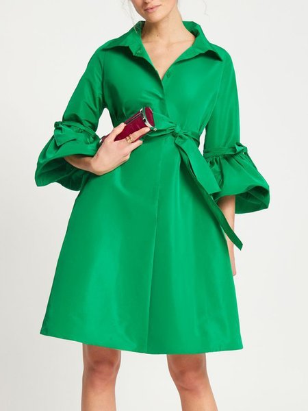 

Green Shirt Collar Shirt Collar Regular Fit Dress, Mini Dresses