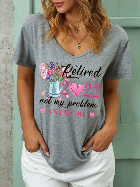 

Women Retired Not My Problem Anymore V Neck T-Shirt, Gray, T-shirts