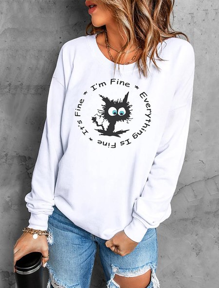 

Text Letter Regular Fit Casual Sweatshirt, White, Hoodies & Sweatshirts