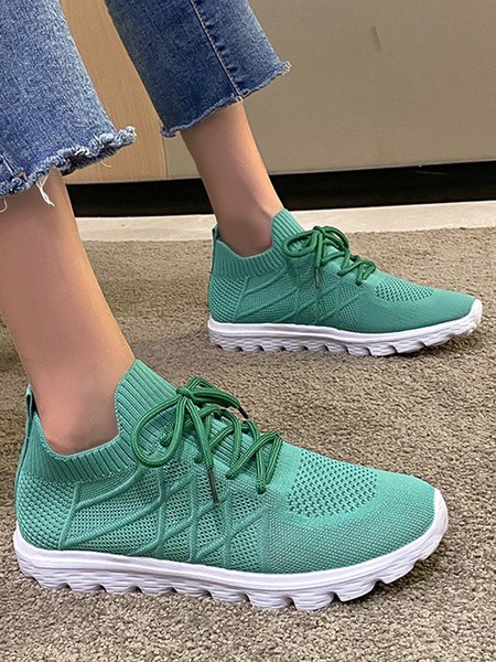 

Comfortable Soft Sole Non-Slip Flyknit Mesh Breathable Lace-Up Sneakers, Green, Sneakers