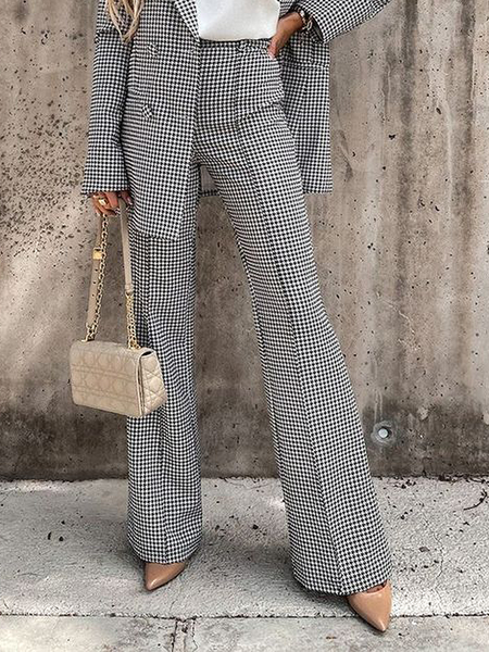 

Regular Fit Urban Fashion Plaid Straight Pants, Black, Pants