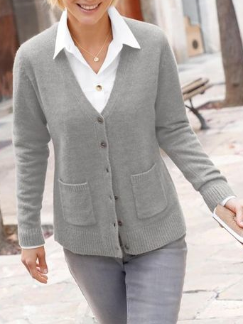 

Regular Fit Knitting Crew Neck Sweater Coat, Gray, Outerwear