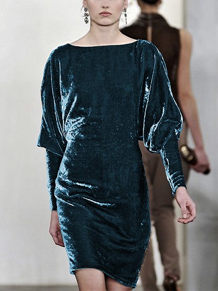 

Lantern Sleeve Regular Fit Plain Mini Dress, Blue, Mini Dresses