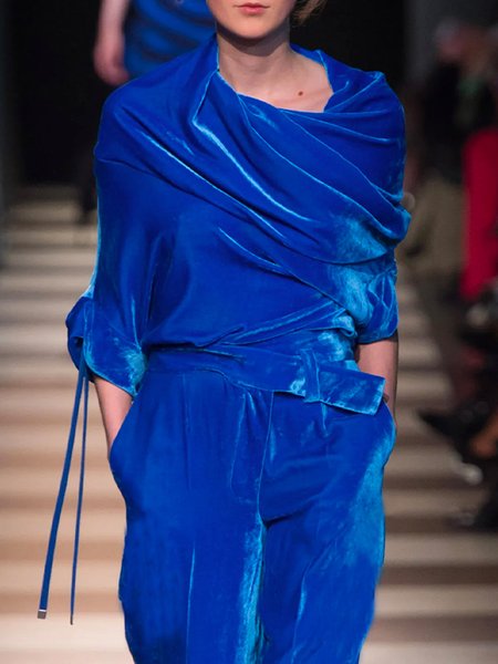 

Urban Velvet Plain Pile Collar Top, Blue, Linen Tops