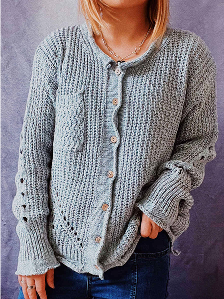 

Casual Plain Knitting Sweater Coat, Gray, Sweaters
