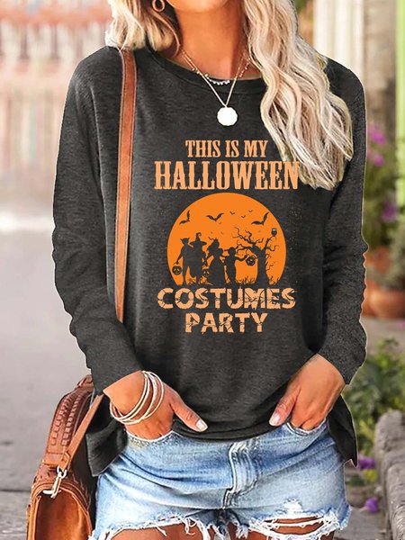 

Women My Halloween Costumes Party Casual Crew Neck Tops, Gray, Long sleeves