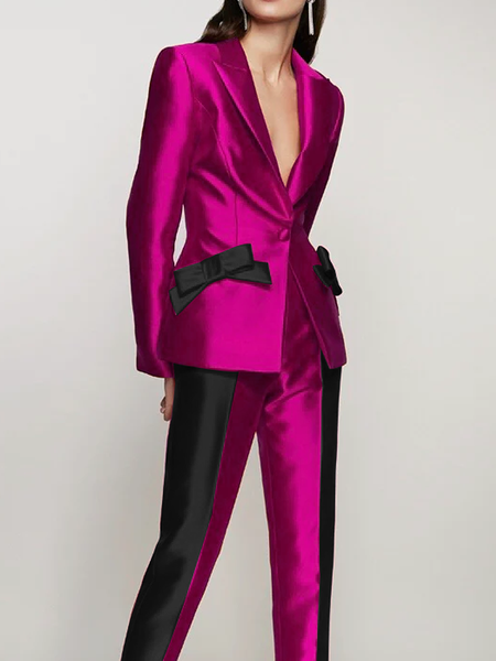 

Regular Fit Lapel Collar Color Block Long sleeve Blazer, Rose red, Blazers