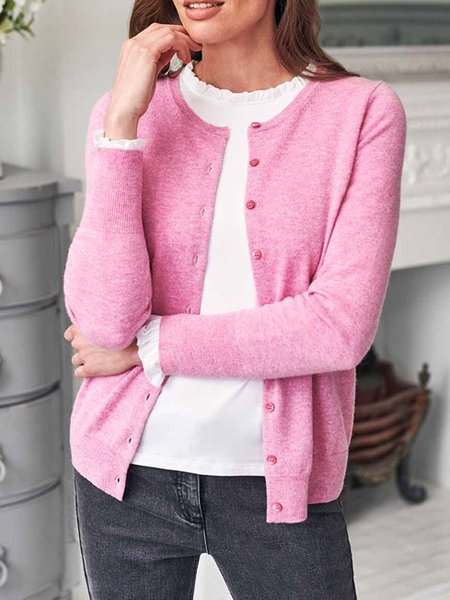 

Plain Casual Regular Fit Sweater Coat, Pink, Cardigans