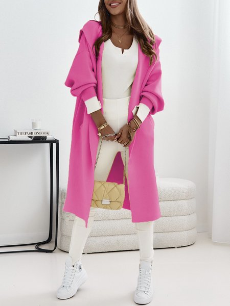 

Casual Loose Plain Mid-long Coat, Pink, Cardigans
