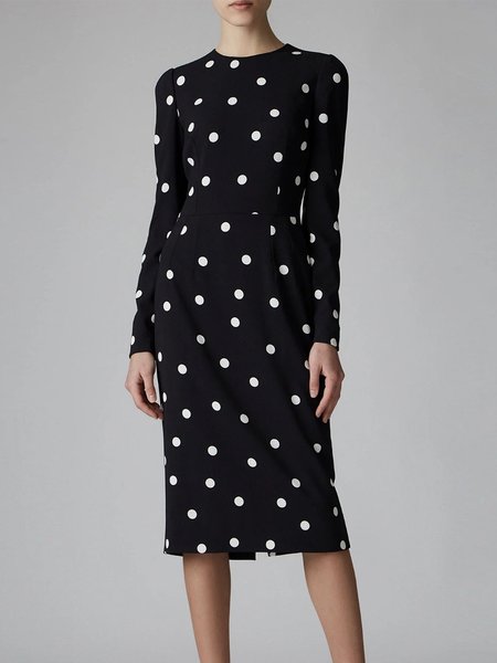 

Elegant Polka Dots Long Sleeve Midi Dress, Black-white, Midi Dresses