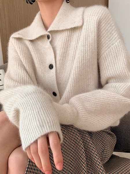 

Long sleeve Plain Shawl Collar Regular Fit Sweater Coat, Apricot, Cardigans