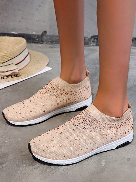 

Rhinestone Flyknit Sneakers, Khaki, Sneakers