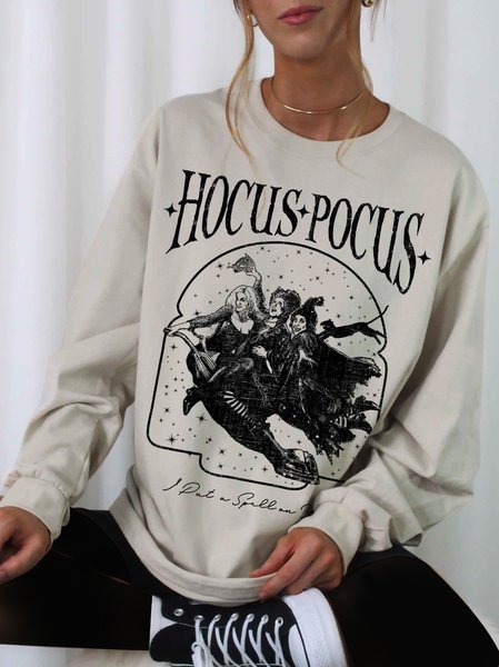 

Halloween Fun Hocus Pocus Loose Crew Neck Sweater, Off white, Sweatshirts & Hoodies