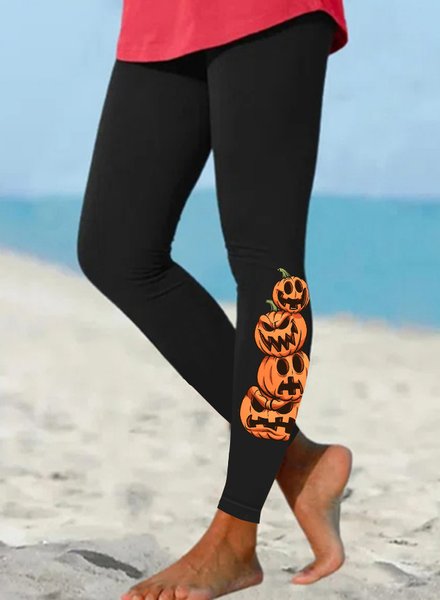 

Womens Halloween Pumpkin Casual Leggings, As picture, Leggings