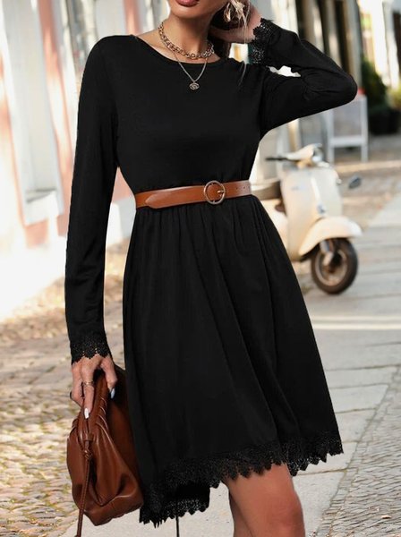 

Crew Neck Plain Casual Dresses, Black, Dresses