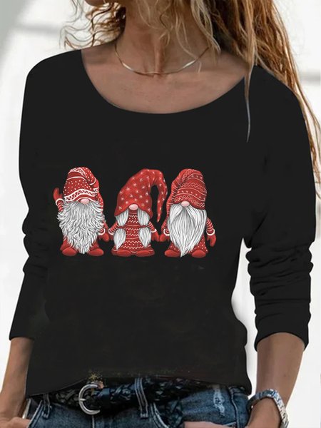 

Crew Neck Casual Loose Christmas T-Shirt, Black, Tops