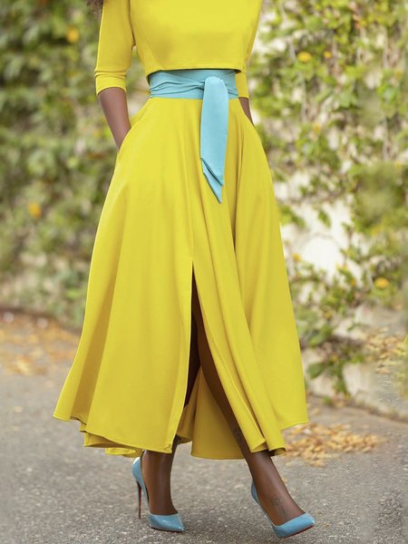 

Simple Plain Plain Loose Skirt, Yellow, Skirts