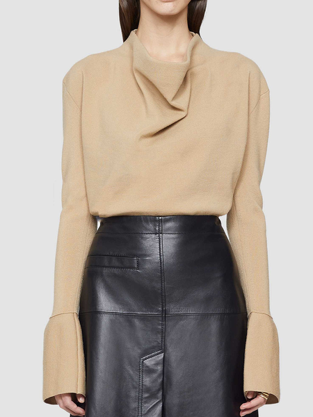 

High Elasticity Plain Others Regular Fit Long sleeve Sweater, Khaki, Sweaters