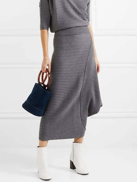 

Elegant Regular Fit Mid Waist Skirt, Gray, Skirts