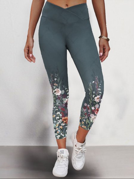 

Casual Regular Fit Cotton-Blend Leggings, Green, leggings