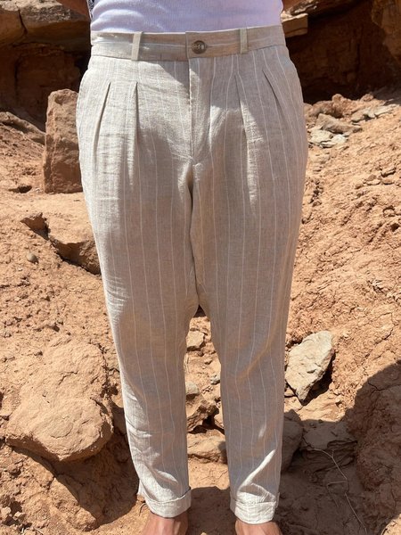 

Men's Cotton Linen Striped Casual Trousers, Khaki, Men's pants