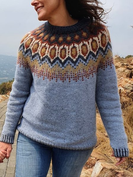 

Fairisland jacquard sweater plus large, Blue, Sweaters & Cardigans