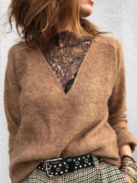 

High Elasticity Loose Long sleeve Urban Sweater, Brown, Sweaters