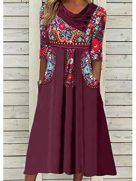 

Ethnic Crew Neck Dresses, Red, Dresses