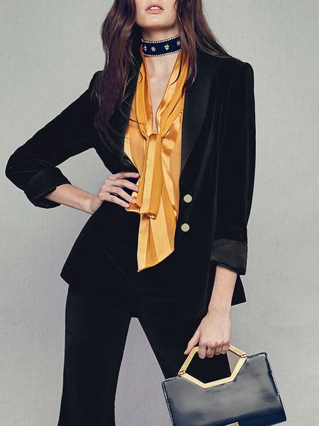 

Lapel Collar Regular Fit Urban Long Sleeve Blazer, Black, Blazers