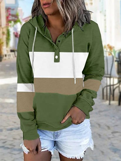 

Casual Multicolor Panel Knit Long Sleeve Hoodie, Green, Hoodies & Sweatshirts