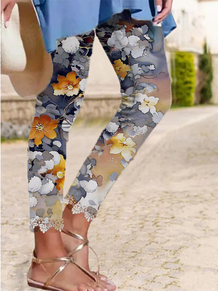 

Leaves Casual Jersey Long Leggings, Multicolor, Leggings