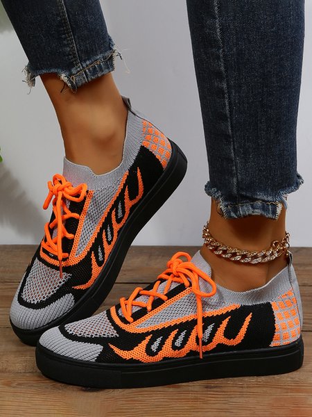 

Fluorescent Color Contrast Personality Street Flyknit Flats, Orange, Sneakers