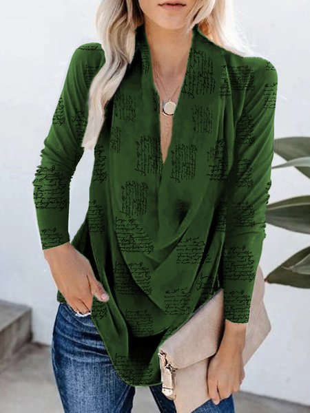 

Casual Text Letters Autumn Polyester Micro-Elasticity Regular H-Line Regular Regular Size Tops for Women, Green, Tops