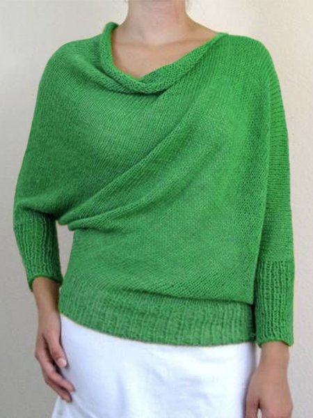 

Casual Plain Long Sleeve Loosen Sweater, Green, Sweaters