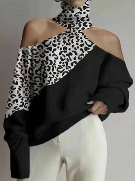 

Turtleneck Loose Urban Long Sleeve Sweater, Black, Sweaters