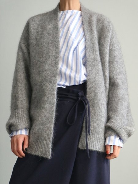

Gray Daily Plain Long sleeve Sweater Coat, Cardigans