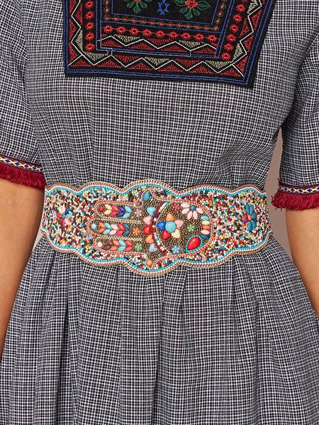 

Bohemian Ethnic Style Handmade Beads Elastic Wide Girdle Ladies, As picture, Belts