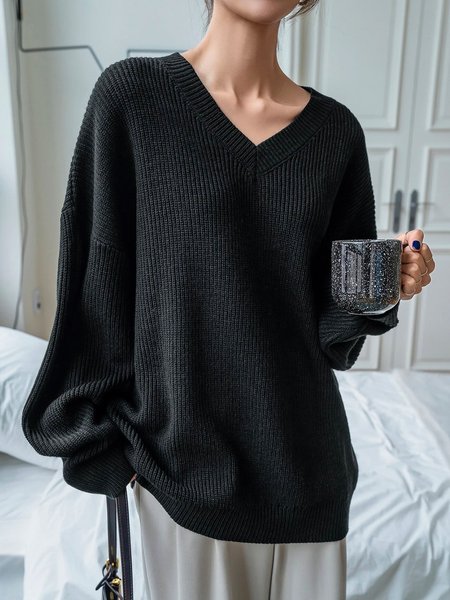 

Black Daily Long sleeve Regular Fit Simple Sweater, Sweaters
