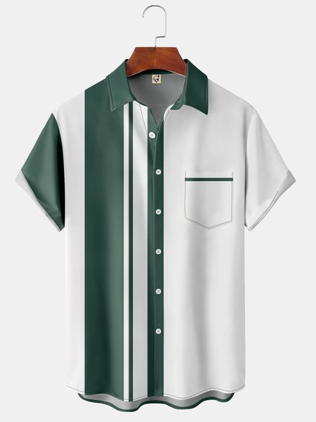 

Men's Simple Striped Print Casual Breathable Short Sleeve Shirt, Green, Short Sleeve Shirts