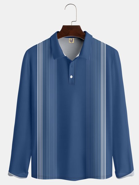 

Casual Art Collection Geometric Stripes Color Blocking Lapel Button Long Sleeve Print Polo Shirt, Royal blue, Long Sleeve T-shirts