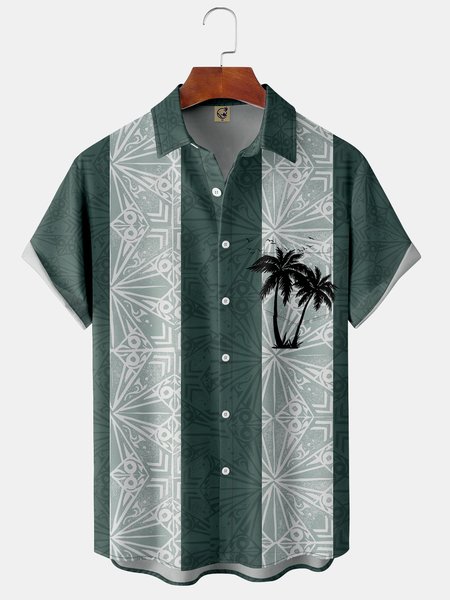 

Men's Shaded Coconut Tree Print Casual Breathable Hawaiian Short Sleeve Shirt, Blue, Short Sleeve Shirts