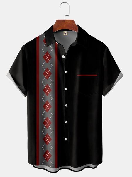 

Men's Simple Striped Print Casual Breathable Short Sleeve Shirt, Black, Short Sleeve Shirts