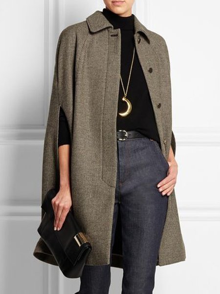 

Shawl Collar Urban Loose Plain Overcoat, As picture, Coats