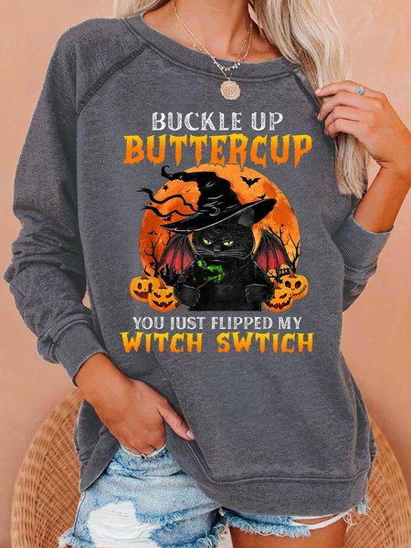 

Womens Halloween Black Cat Letters Sweatshirt, Gray, Hoodies&Sweatshirts