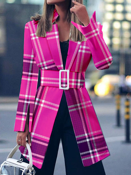

Regular Fit Lapel Collar Long sleeve Plaid Lapel Collar Blazer, Rose red, Blazers