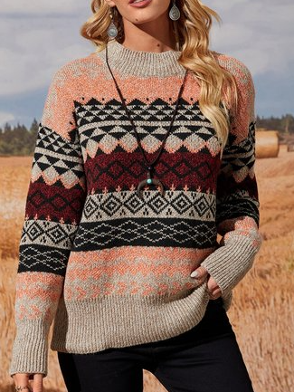 

Loose Wool/Knitting Crew Neck Sweater, Multicolor, Sweaters & Cardigans