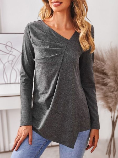 

Ruched Front Asymmetrical Hem Top, Gray, Tunics
